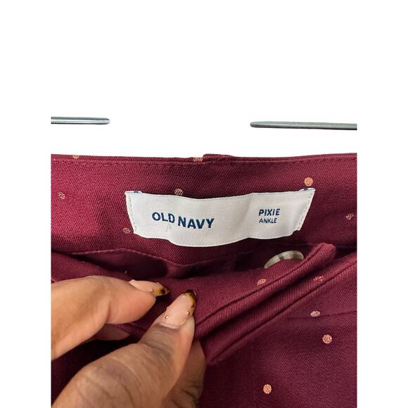 Old Navy Burgundy Rose Gold Polka Dot Mid-Rise Pixie Ankle Pants Size 4 Tall - Picture 3 of 14